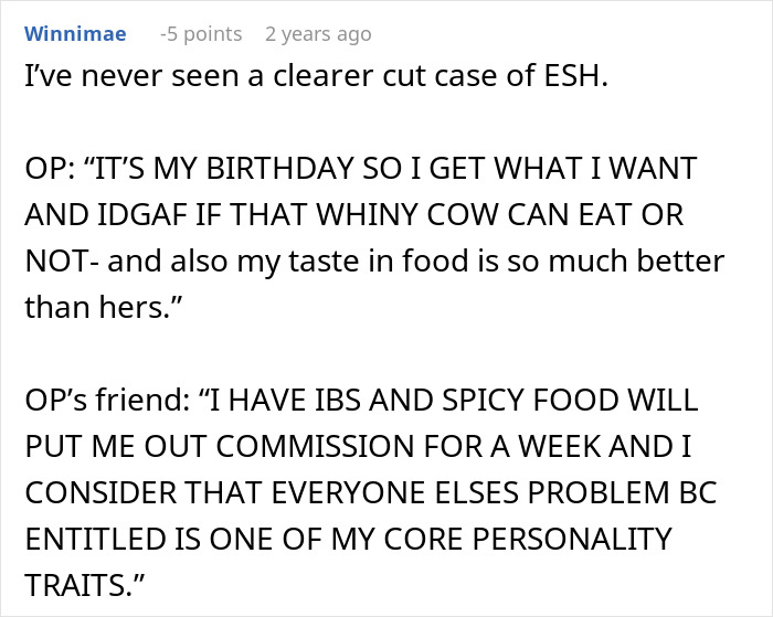 Text conversation showing a woman tired of friend&rsquo;s strict diet even enforced on her birthday, sparking conflict.