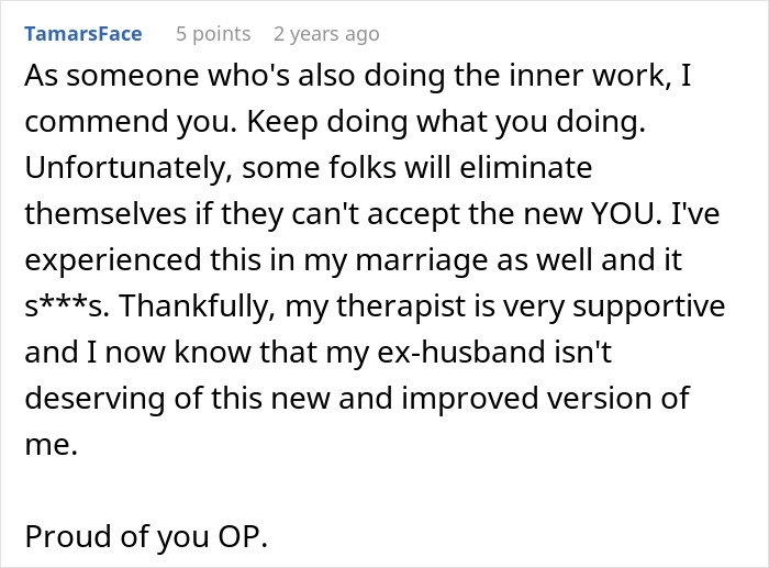 Commenter shares experience of man taking advantage of wife&rsquo;s submissive nature and her standing up for herself.