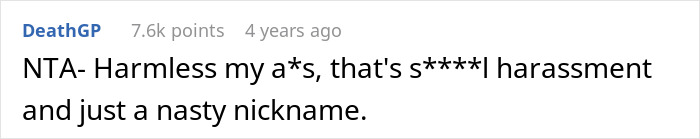 Screenshot of an online comment discussing a wife&rsquo;s work nickname and husband buying new bras after learning about it.