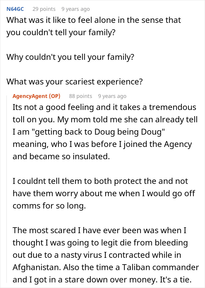 Former CIA case officer responding to personal and intense experiences during a confidential Ask Me Anything session.