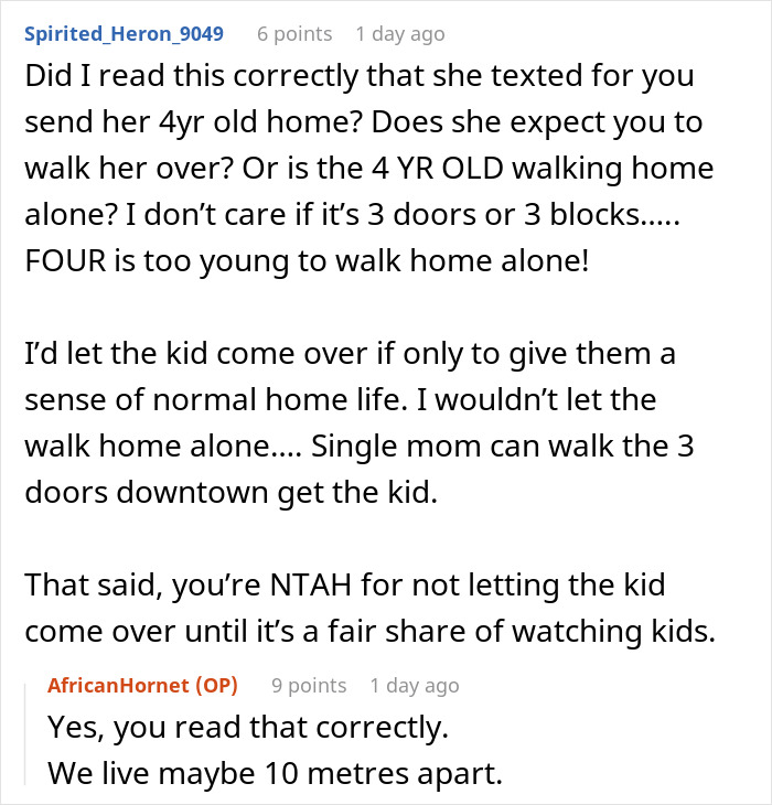 User comment discussing a shameless mom refusing playdates due to messiness yet expecting neighbor&rsquo;s door to stay open.