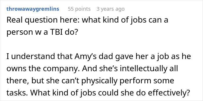 Alt text: Reddit user asking about job options for a person with TBI after man fired over crude drawing befriends artist.