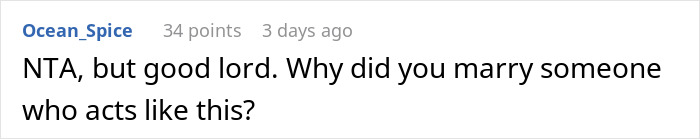 Comment on a forum post discussing a husband leaving wife after she reveals her outfit plans for brother's wedding.