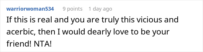 Screenshot of a Reddit comment where a user praises someone for standing up to a spoiled brother and family drama.