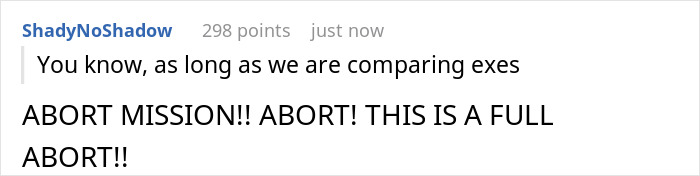 Text comment on a social media post about relationship drama after a girlfriend compares her boyfriend&rsquo;s manliness to her ex.