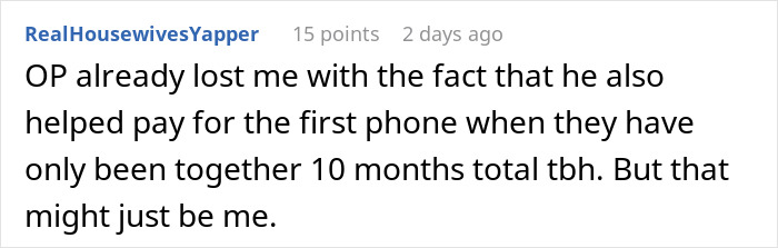 Screenshot of a Reddit comment discussing a suspicious boyfriend and the topic of a girlfriend’s second phone. Screenshot of a Reddit comment discussing a suspicious boyfriend and the topic of a girlfriend’s second phone.