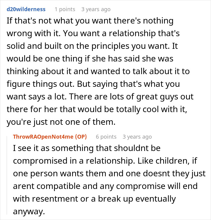 Screenshot of a Reddit discussion about open relationships leading to breakups and emotional struggles over reconciliation.