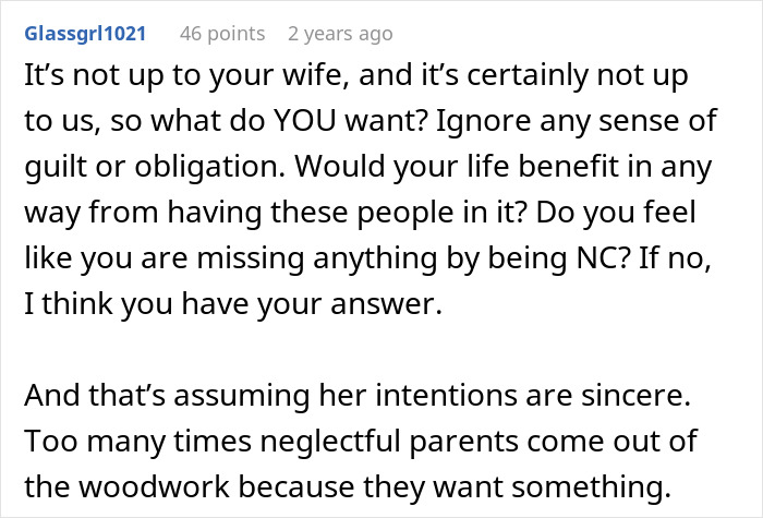 Comment from Glassgrl1021 discussing a woman wanting to reconcile with son she kicked out, questioning her sincerity.