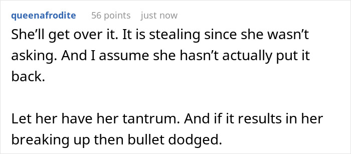 Screenshot of a Reddit comment discussing feelings of being like a thief after borrowing from a locked money box.