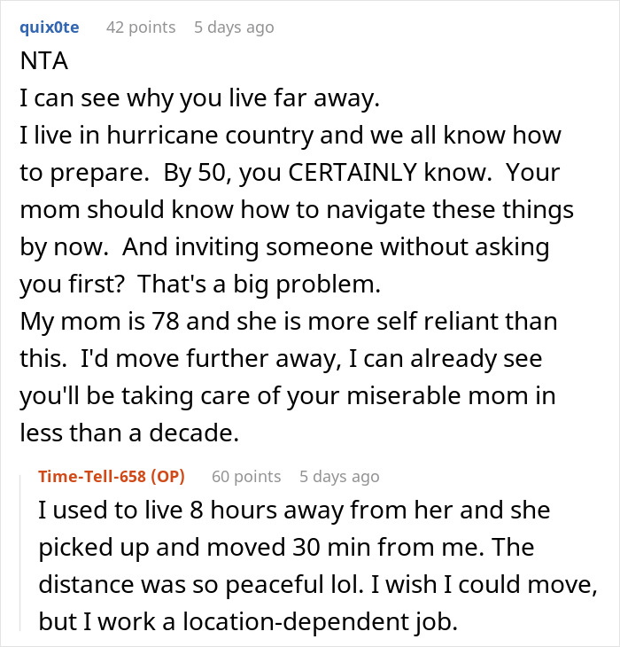 Screenshot of a Reddit conversation discussing rising tensions and snowstorm challenges between neighbors and family.
