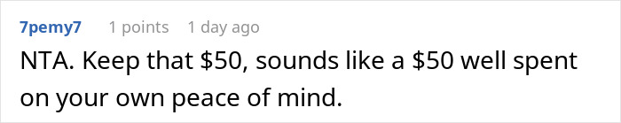 Screenshot of a Reddit comment discussing a woman refusing to contribute $50 to a coworker's retirement gift.