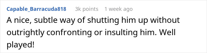 Commenter shares a subtle way to shut up his boss after remarks on his low weight without confrontation.