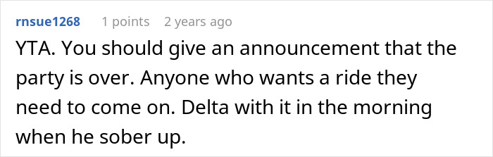 Reddit comment discussing a woman telling a drunk boyfriend to stop acting like a jerk at a party.