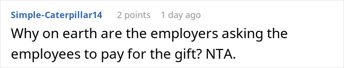 Comment on a forum discussing a woman refusing to contribute $50 to a coworker's retirement gift after a difficult work relationship.
