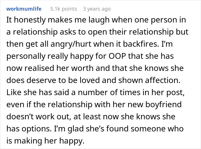 Comment expressing support for woman leaving fianc&eacute; over boyfriend, highlighting her self-worth and happiness in new relationship.
