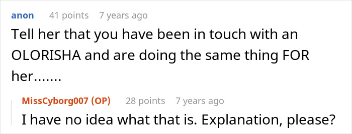 Screenshot of an online conversation where a mother-in-law attempts to catfish to prove cheating, with a confused reply.