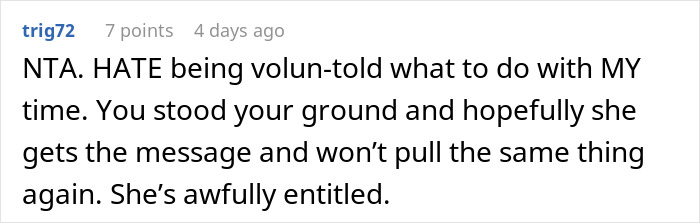 Screenshot of online comment discussing a woman volunteering her boyfriend for free labor and his refusal.