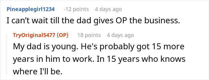 Screenshot of a Reddit conversation where users discuss a woman firing back after sister insults, causing her husband to react.