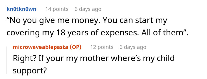 Text conversation showing an adoptee confronting birth mom about money and child support in a sudden cash grab debate.