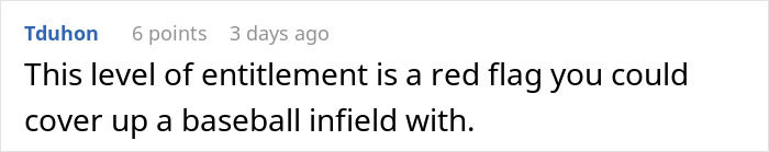 Screenshot of a Reddit comment describing a high level of entitlement in a story about a woman volunteering her boyfriend for free labor.