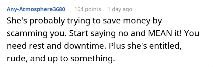 Commenter responding to entitled lady drama about free hairstyles and cousin charging $30, discussing entitlement and scams.