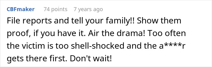 Comment urging to file reports and expose a suspected food-stealing step-mom to warrant a CPS visit involving a couple.