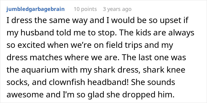 Comment about a man upset over girlfriend dressing like Ms. Frizzle and receiving a harsh reality check online and in real life.