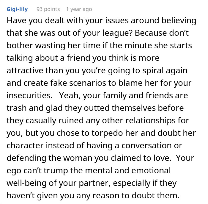 Comment discussing how male relatives and friends ruin a guy&rsquo;s marriage by targeting his ex-wife and being cut from his life.