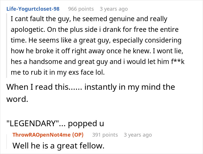 Screenshot of a Reddit conversation discussing a guy breaking up after a woman suggests an open relationship.