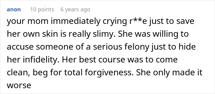 Screenshot of an online comment discussing family chaos and infidelity revealed by one DNA test results.