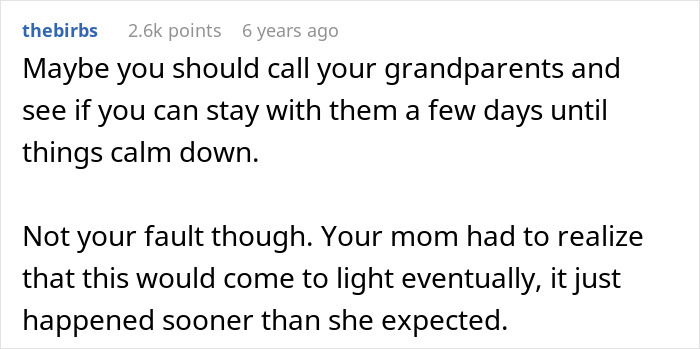 Comment suggesting calling grandparents for support during family chaos after a revealing DNA test about uncle being dad.