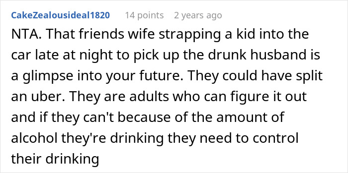 Reddit comment about a woman telling a drunk boyfriend to stop acting like a jerk and his refusal to change.