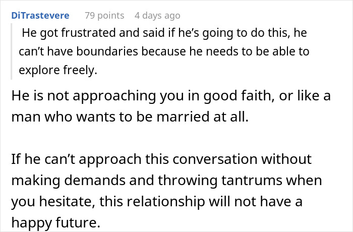 Alt text: Text discussion about a man in a poly relationship and challenges with a depressed wife and relationship boundaries.