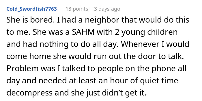 Man stressed and paranoid reading messages about unhinged neighbor who won’t leave him alone at home.