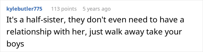 Comment discussing a half-sister and relationship advice after a wife's secret is exposed following childbirth.