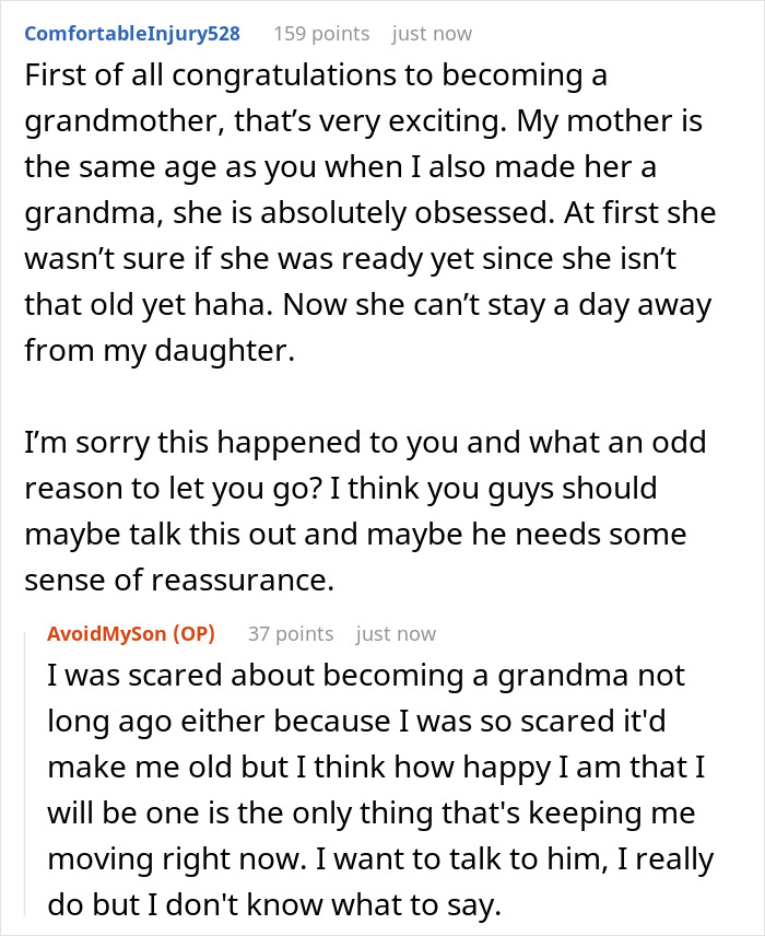 Reddit user discusses boyfriend breakup and new grandma drama, sharing fears and advice about becoming a grandmother.