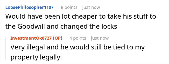 Screenshot of a Reddit discussion about handling belongings after discovering a suspicious boyfriend is already married.