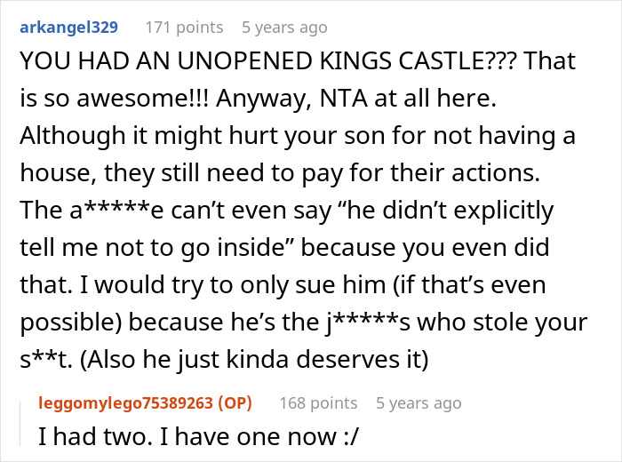 Reddit user discusses stolen expensive Lego sets by cheating ex-wife's boyfriend and legal options in text conversation.