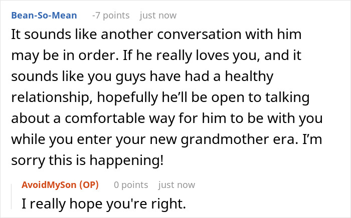 Screenshot of an online discussion about boyfriend breakup and new grandma drama, focusing on relationship advice and support.