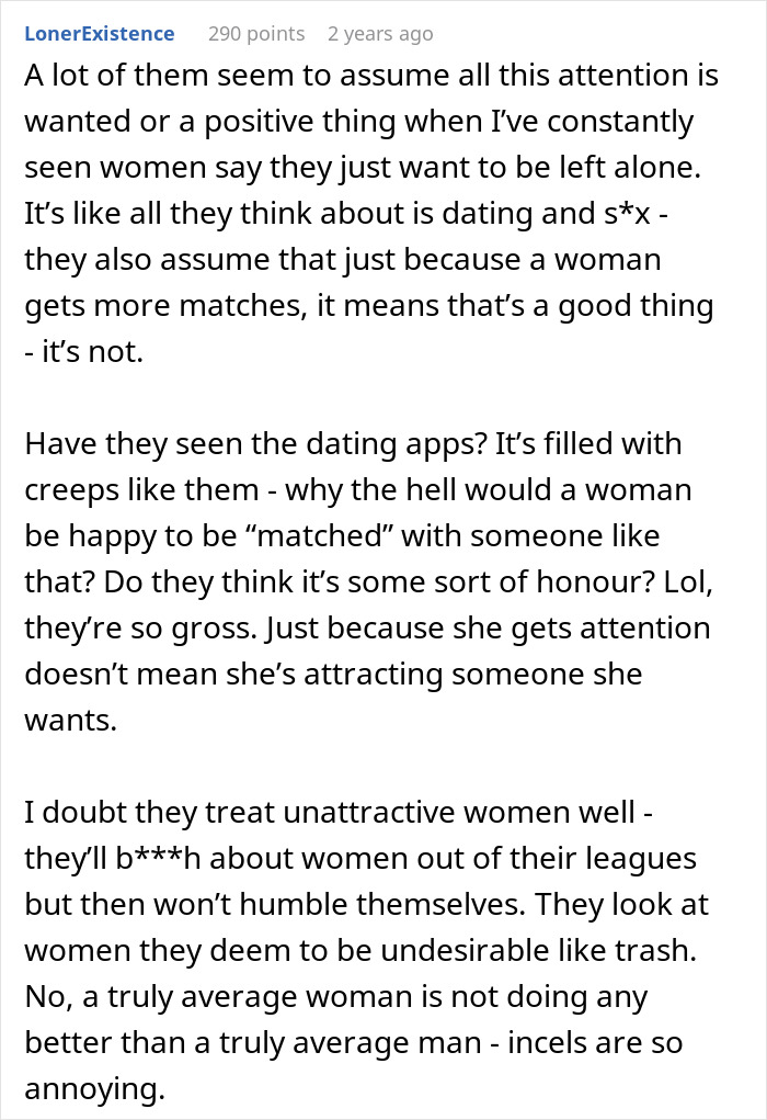 Screenshot of a forum post discussing women&rsquo;s experiences and challenges in incel forums and online dating.