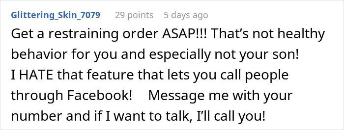 Comment expressing concern about unhealthy behavior from a neighbor and suggesting getting a restraining order immediately.