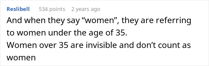 Screenshot of an online comment discussing women under 35, highlighting harsh views found in incel forums.