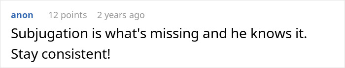 Comment on a forum discussing a man's behavior towards his wife's submissive nature and her standing up for herself.