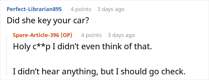 Screenshot of a Reddit conversation discussing a person dealing with handicapped spot drama after an entitled lady confrontation.