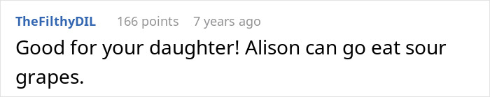 Comment praising a sassy teen for standing up to grandma, making mom proud, shared in a family discussion thread.