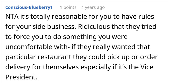 Comment discussing coworker entitlement and refusal to pick up lunches leading to conflict at work with police involvement.
