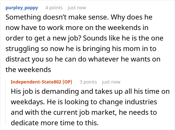 Reddit discussion about lazy hubby inviting mom to help, wife going on strike, and dumping chores on him.