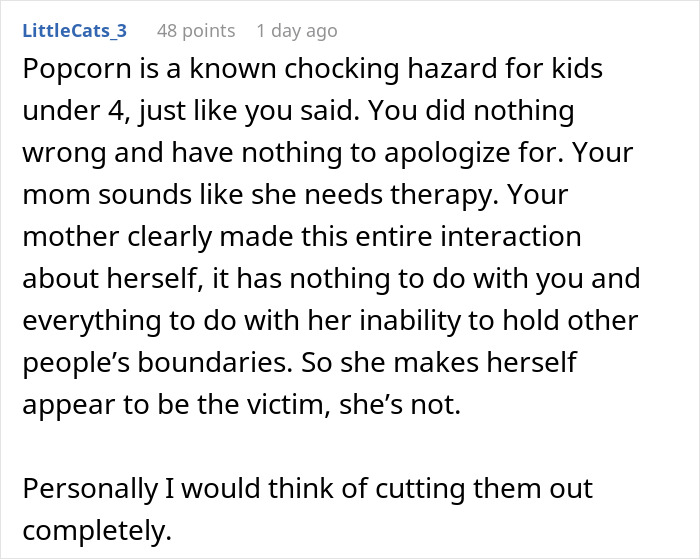 Comment discussing family dinner conflict caused by a rude mother and advice on setting boundaries and cutting ties.