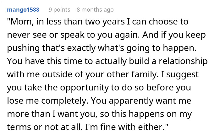 Screenshot of a Reddit comment by a teen expressing frustration about being a third parent to seven kids at his mom&rsquo;s house.