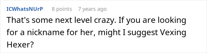 Screenshot of a Reddit comment with a user nickname suggesting a playful nickname during a MIL catfish story discussion.